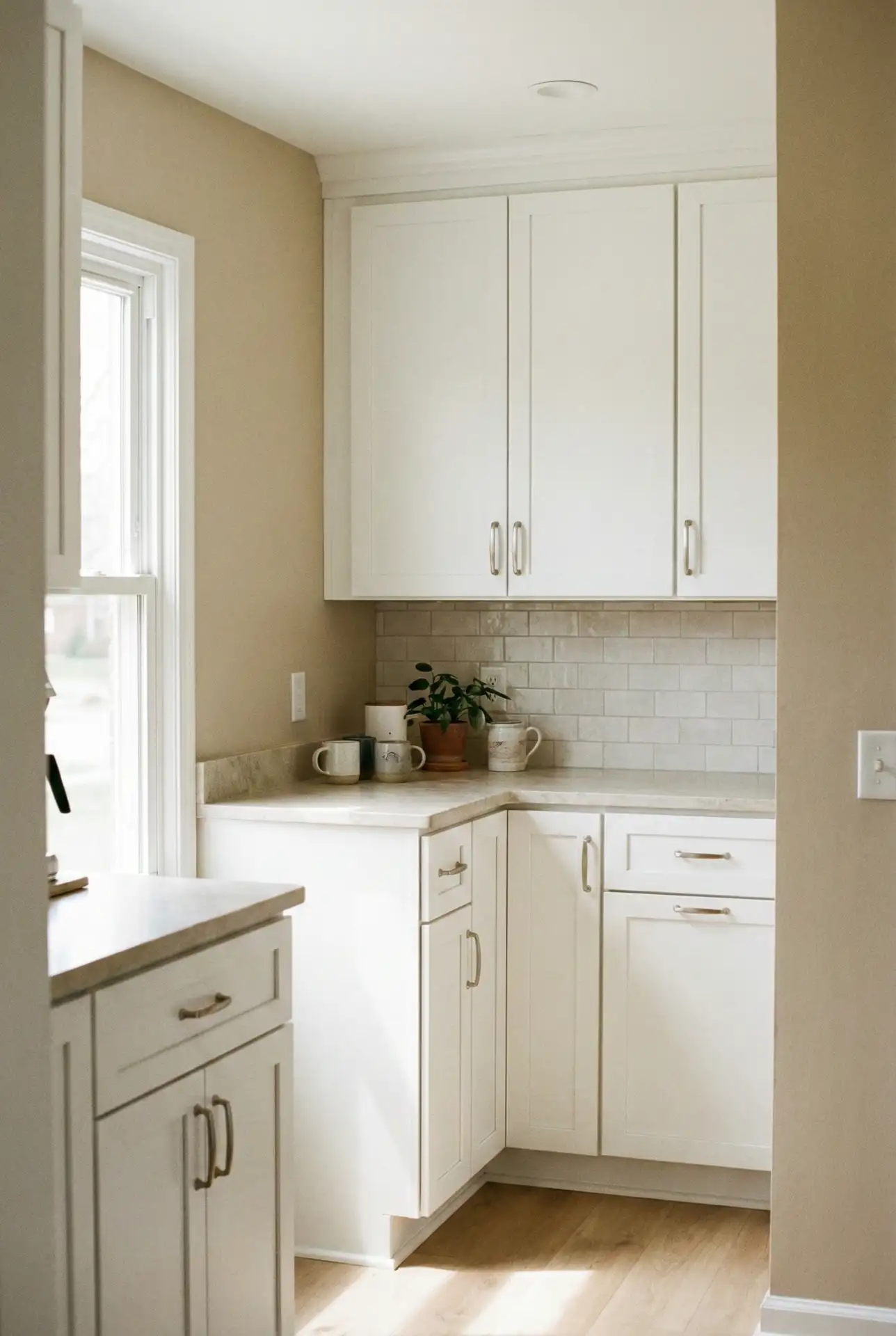Bright White And Warm Beige Combo For Small Kitchens 1