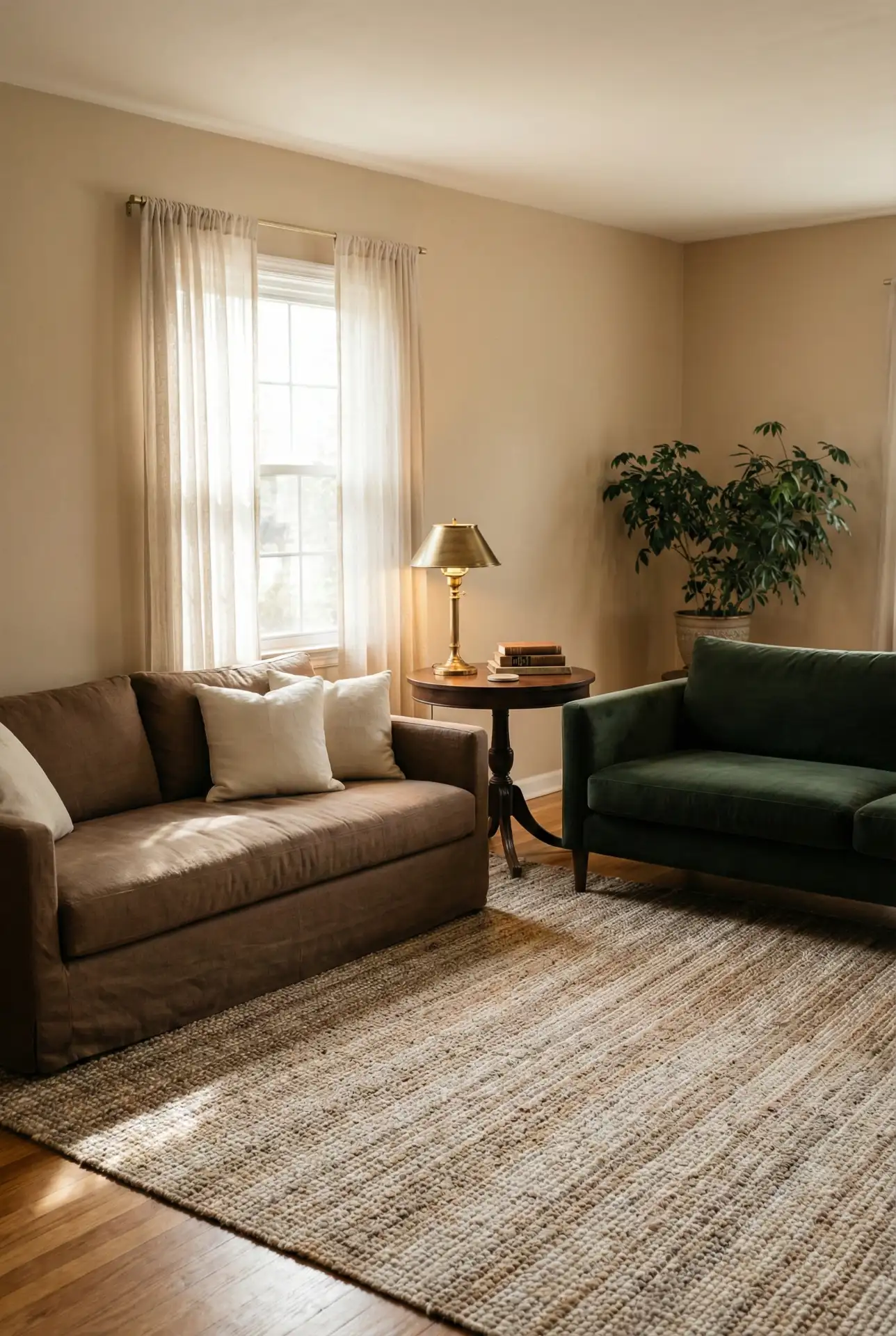 Brown Couch And Green Sofa Pairing For A Warm Earthy Mix 1