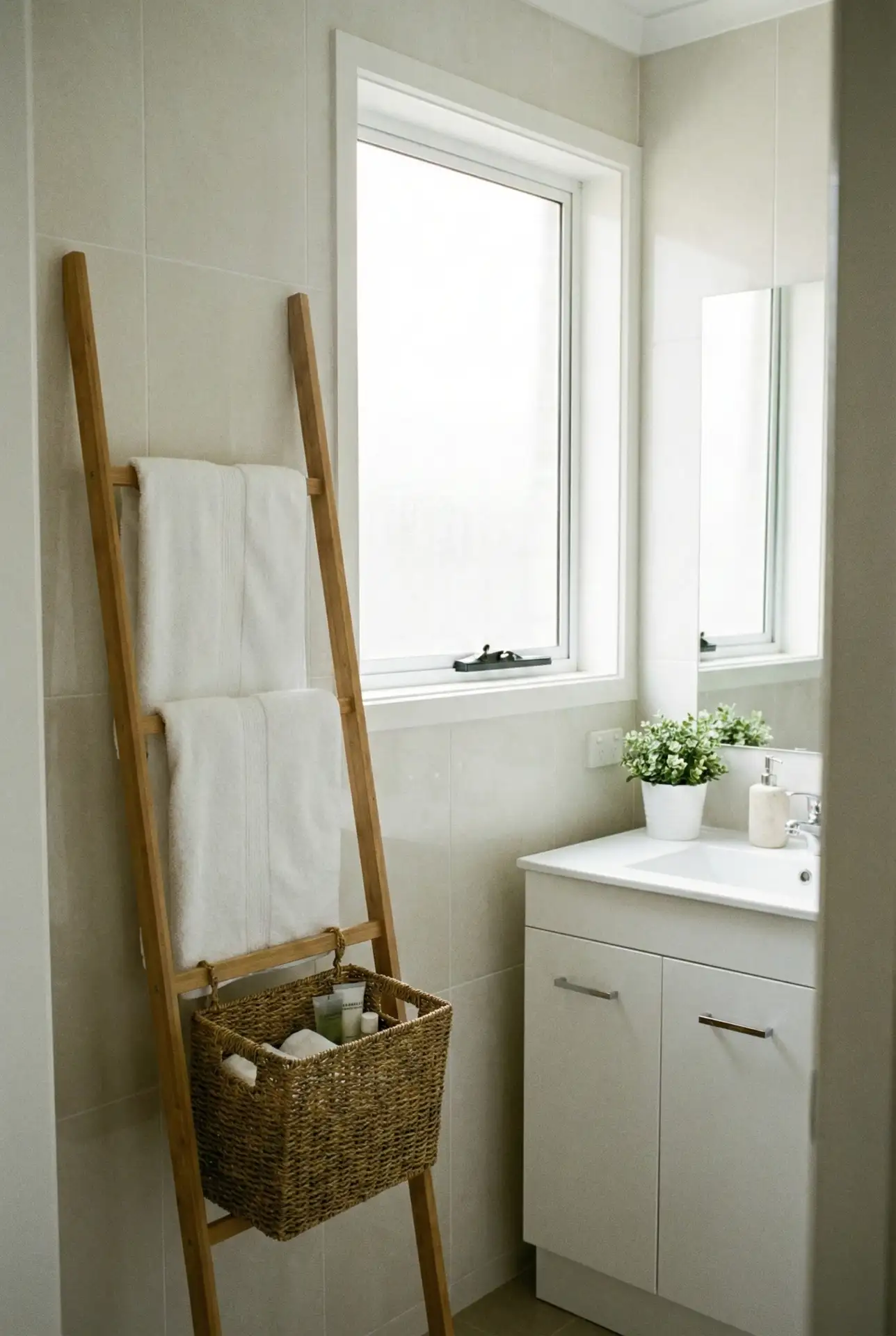 Budget Bathroom Towel Ladder With Vertical Storage 1