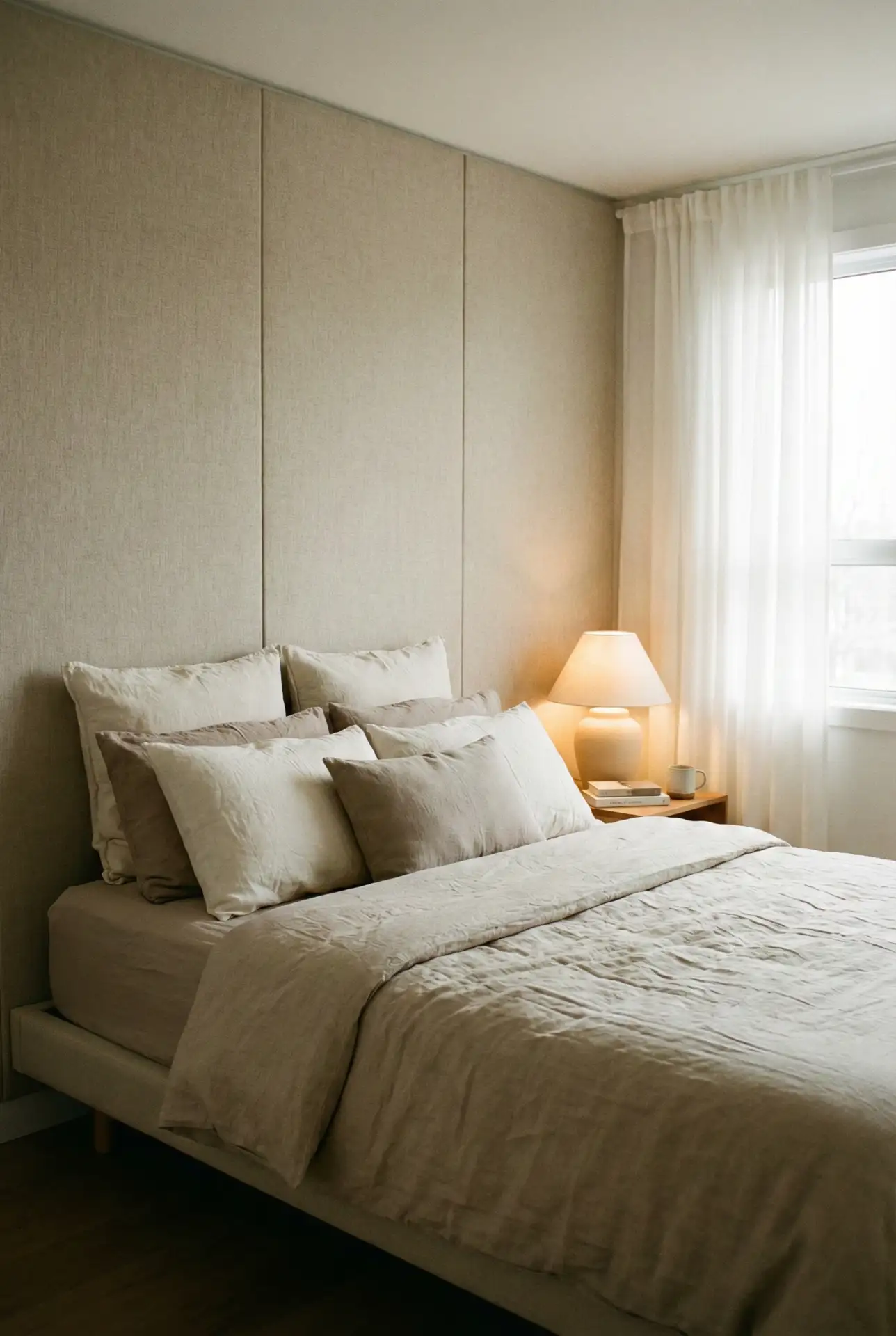 Budget Bedroom Headboard Wall With Fabric Panels 1