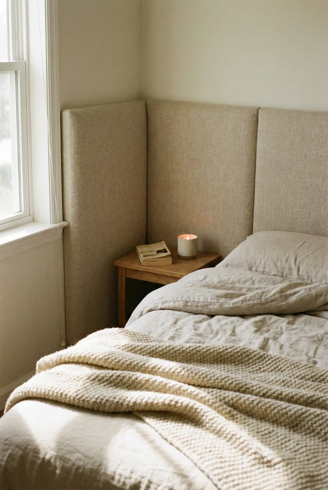 Budget Bedroom Headboard Wall With Fabric Panels 2