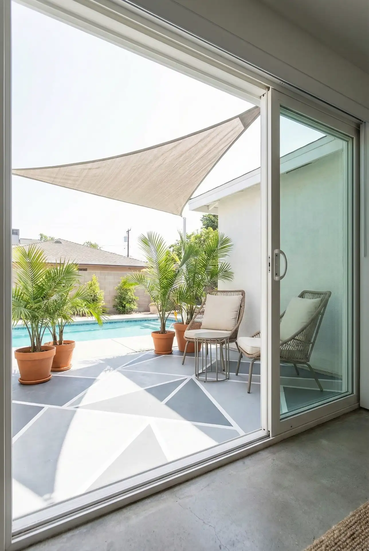 Budget Pool Patio With Painted Concrete And Shade Sail 1