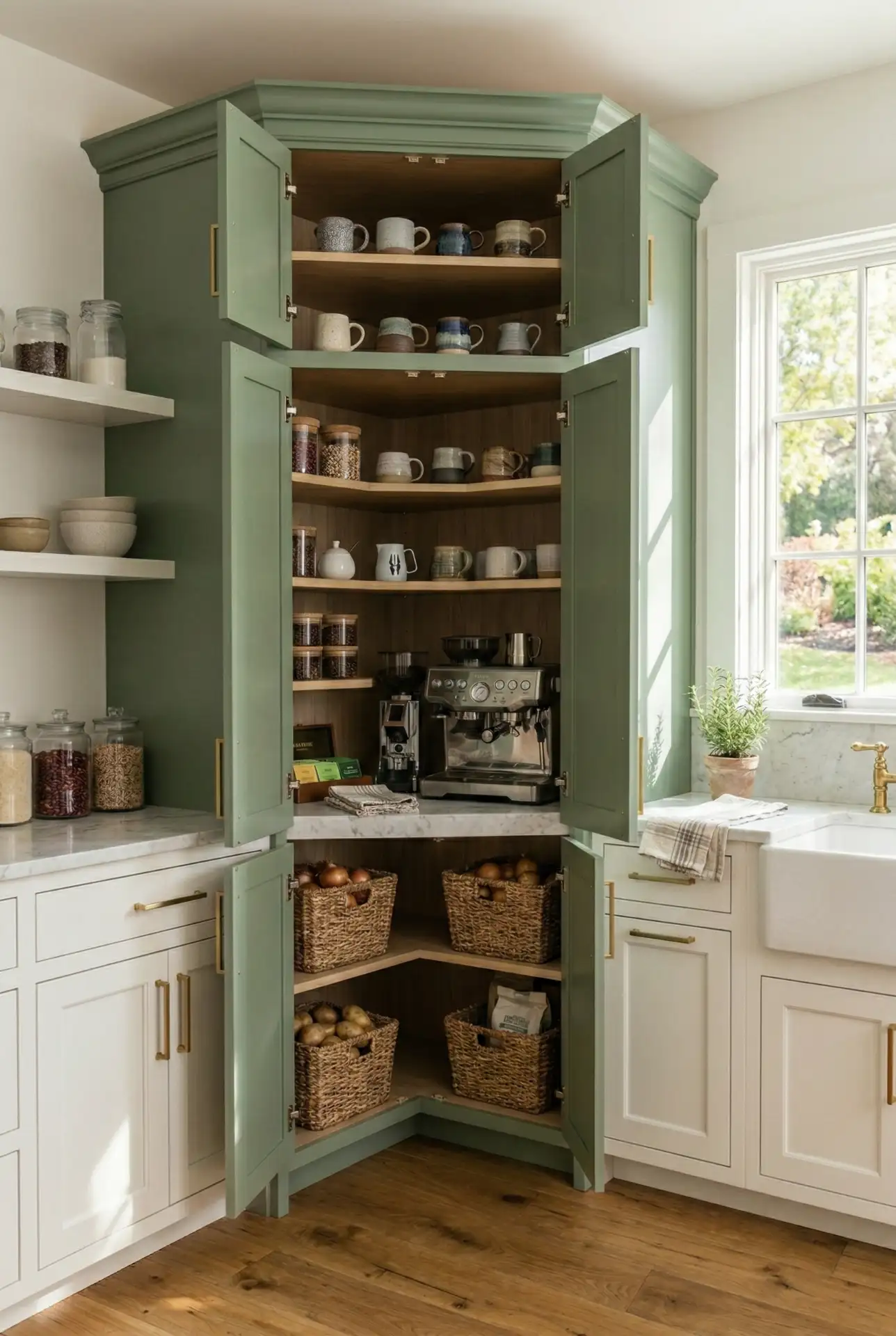 Built-In Pantry with Hidden Coffee Bar Doors 1