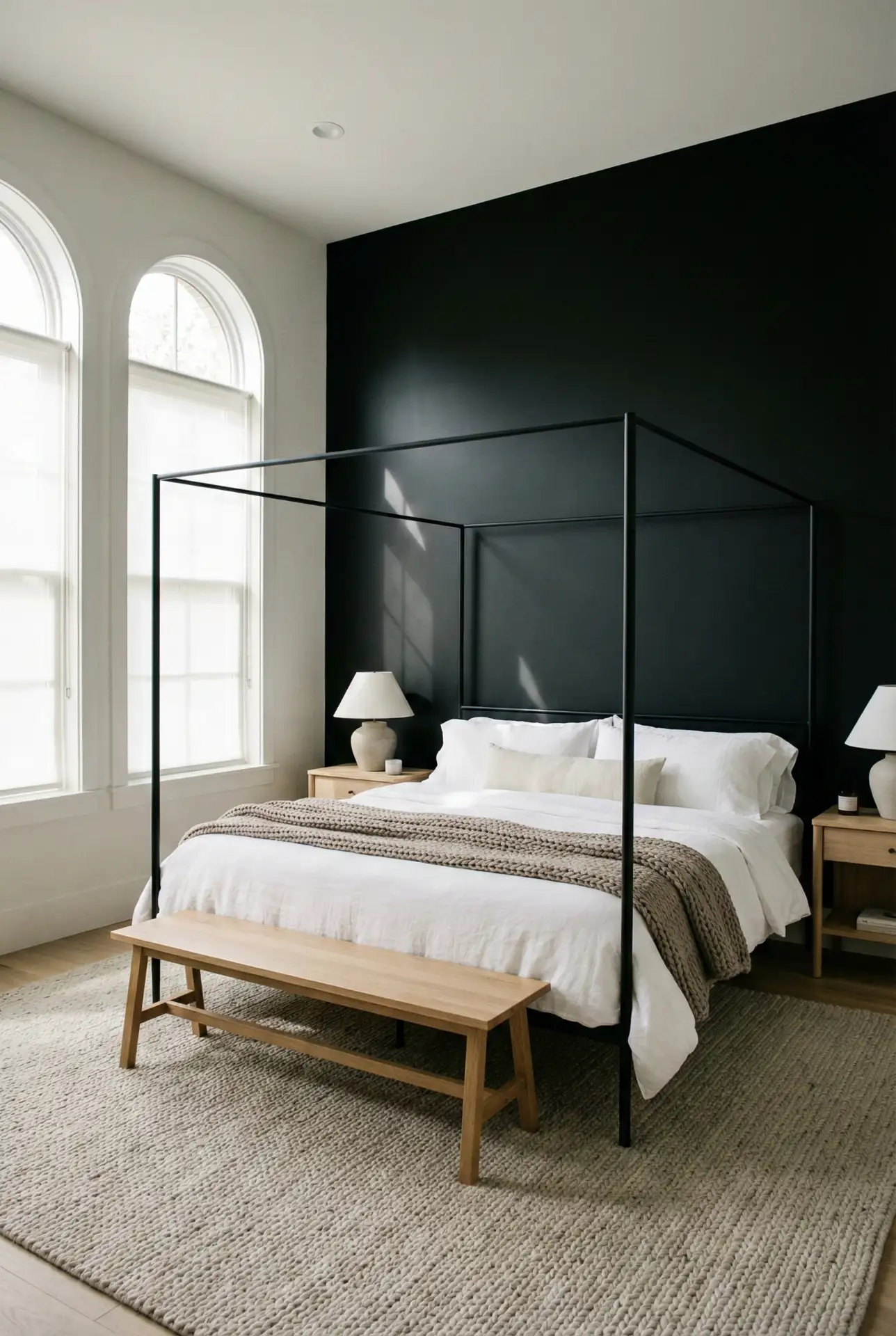 Canopy Bed Silhouette Against A Black Feature Wall 1