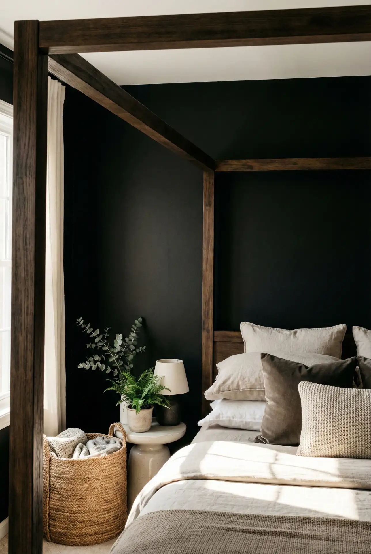 Canopy Bed Silhouette Against A Black Feature Wall 2