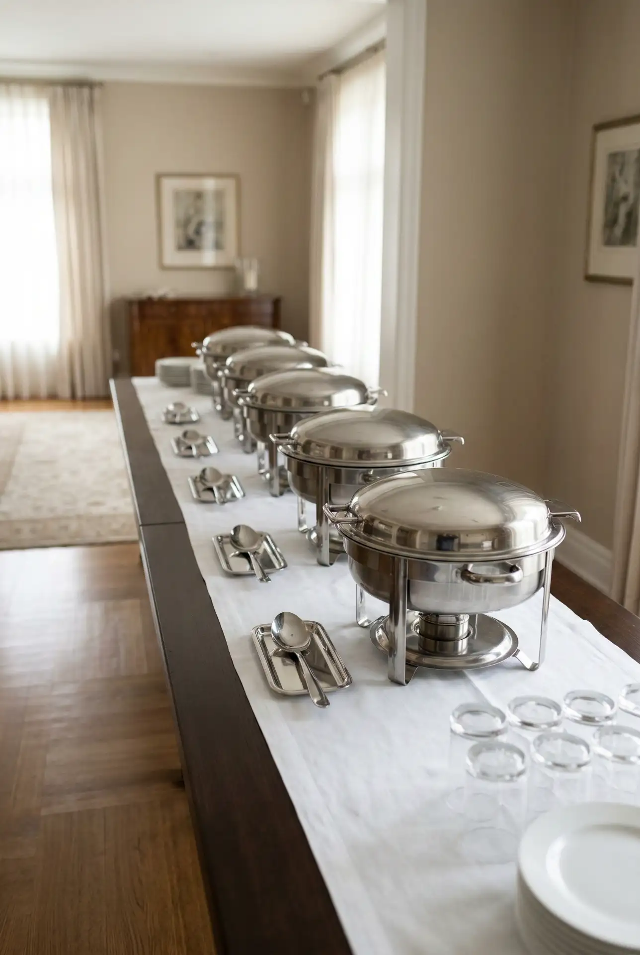 Catering-Style Chafers With Clean White Staging 1