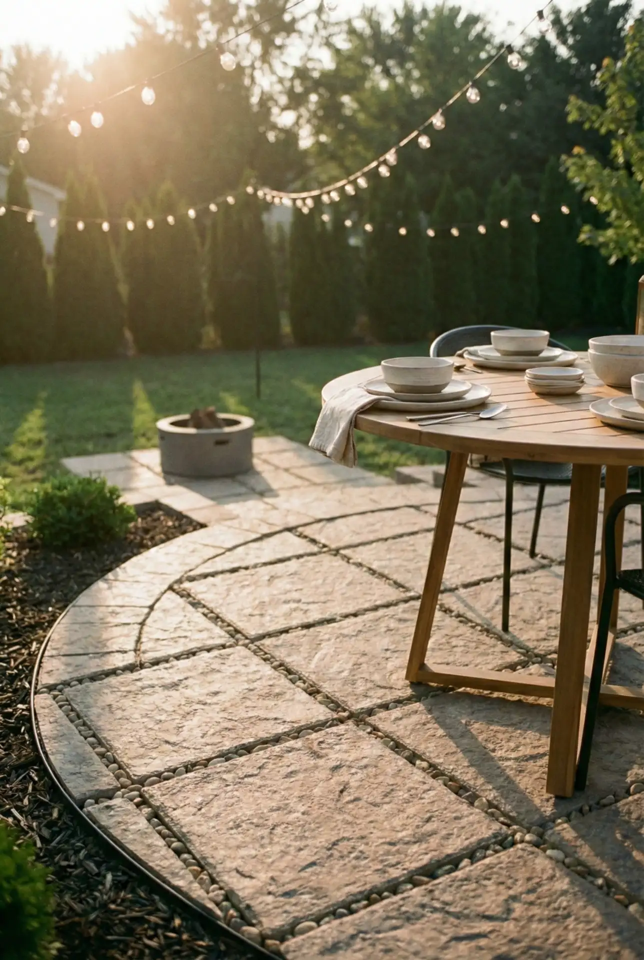 Circular Dining Patio With Brick-and-Stone Mix 1