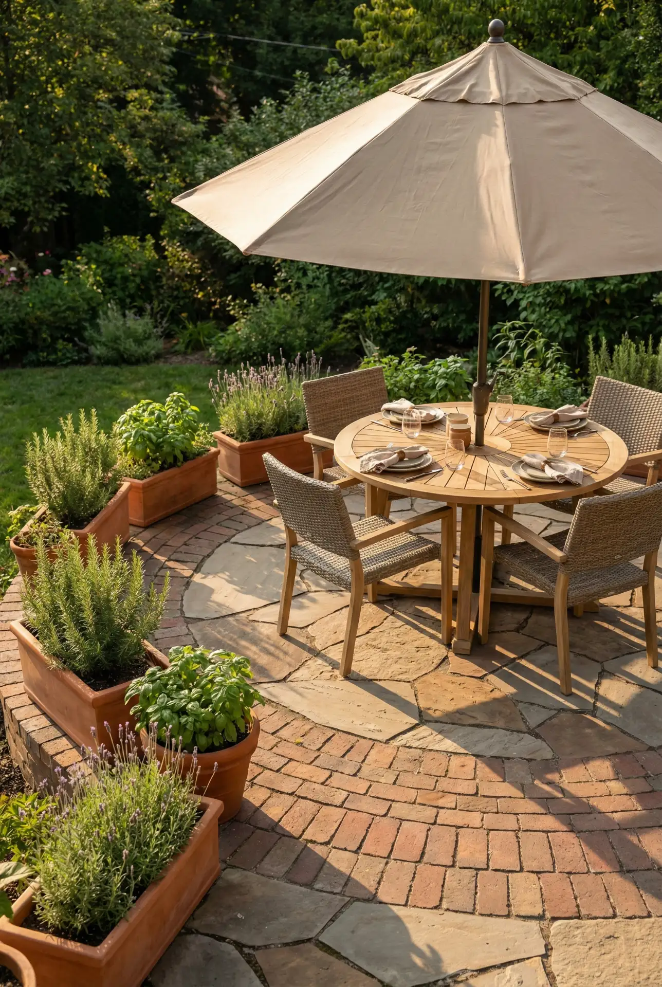 Circular Dining Patio With Brick-and-Stone Mix 2