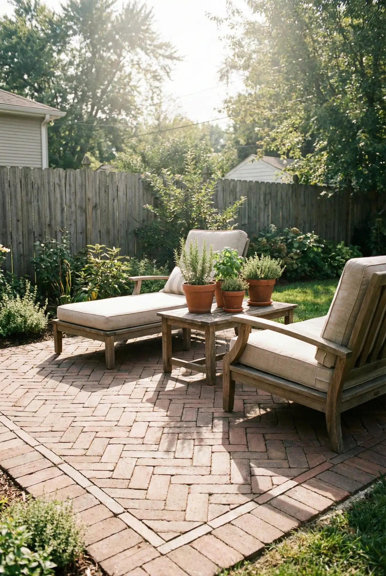 Classic Herringbone Brick Patio With A Cozy Perimeter 2