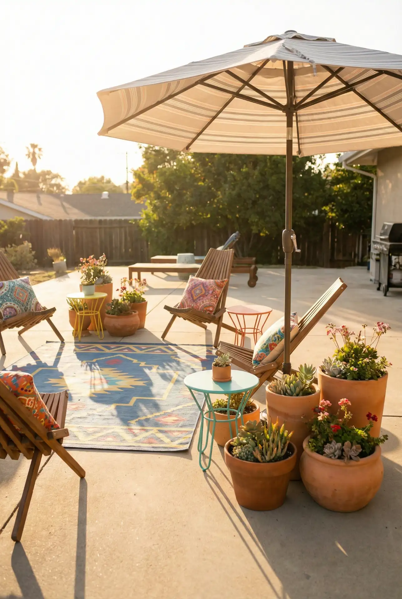 Colorful Concrete Patio With Painted Tile Rug 1