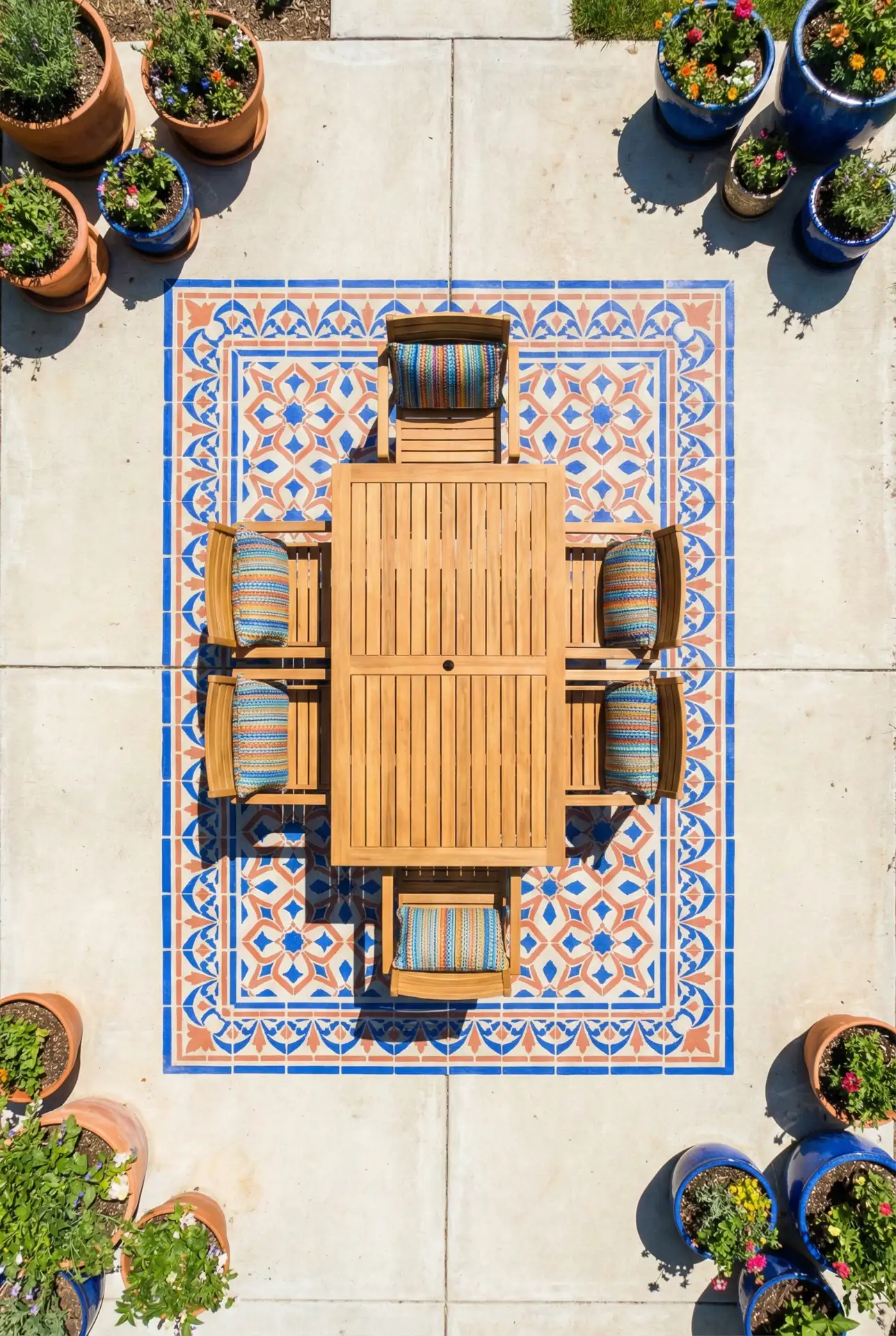 Colorful Concrete Patio With Painted Tile Rug 2