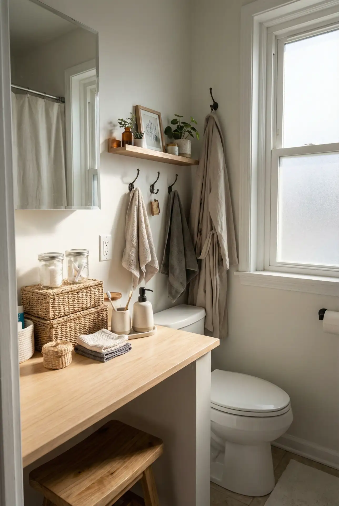 Compact College Bathroom With Smart Counter Storage 1