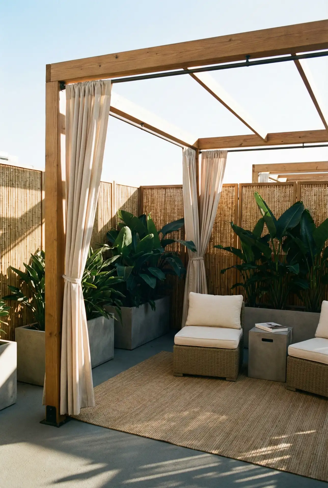 Condo Patio Privacy With Tropical Pergola Screens 1