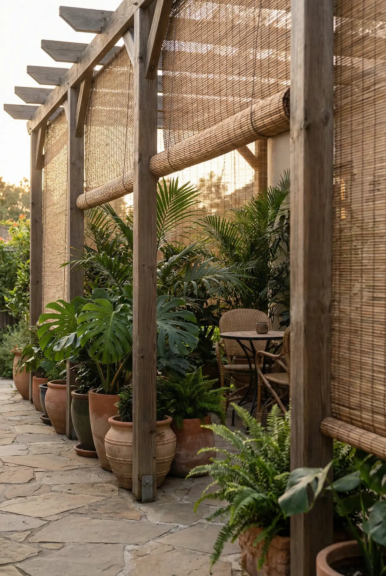 Condo Patio Privacy With Tropical Pergola Screens 2