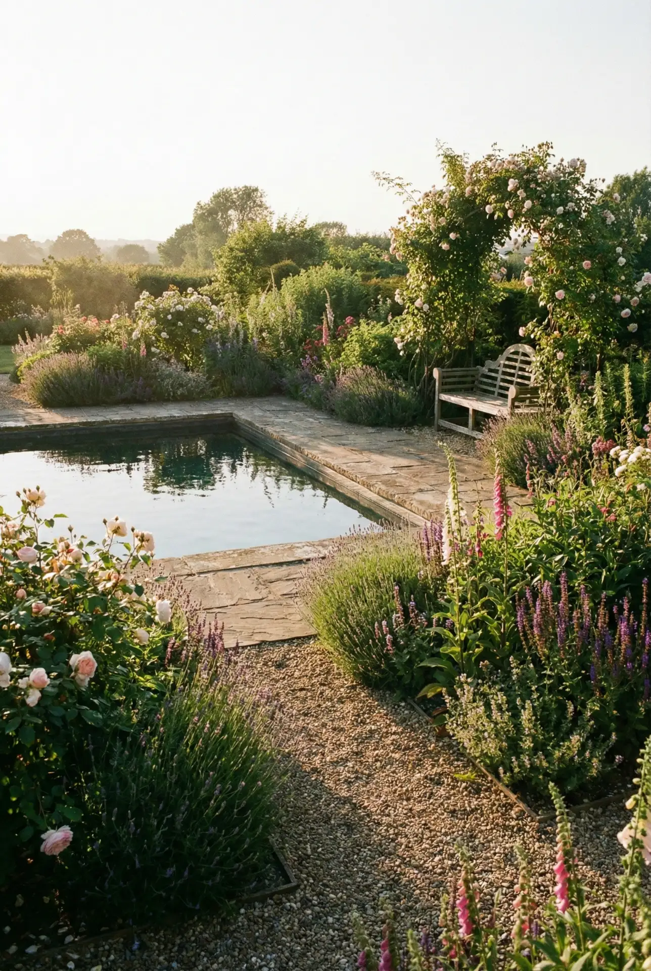 Country Cottage Pool Edge With Mixed Perennial Borders 2