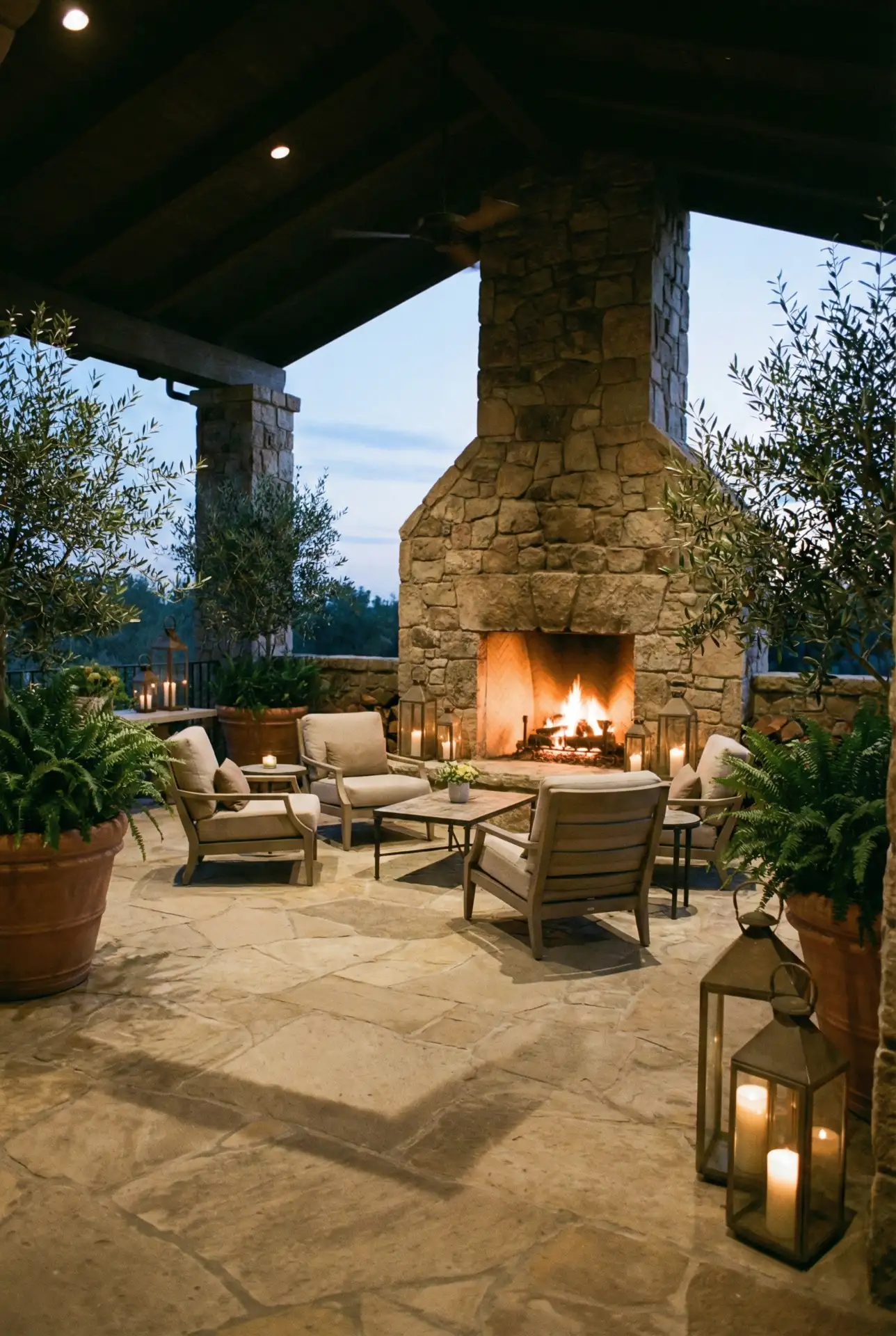 Covered Patio With Fireplace And Weatherproof Stone Zone 2