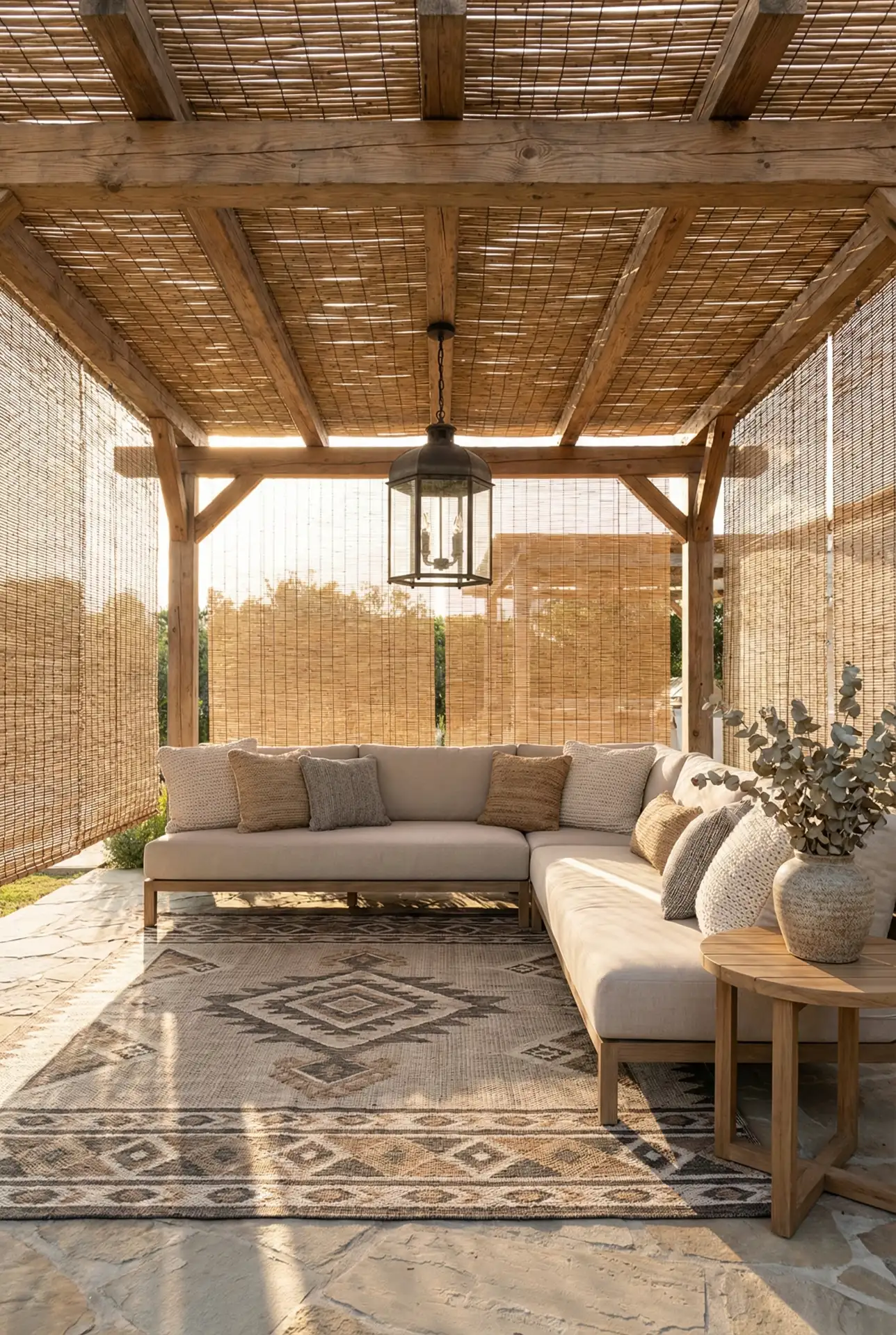 Covered Pergola Lounge With Layered Textiles 1
