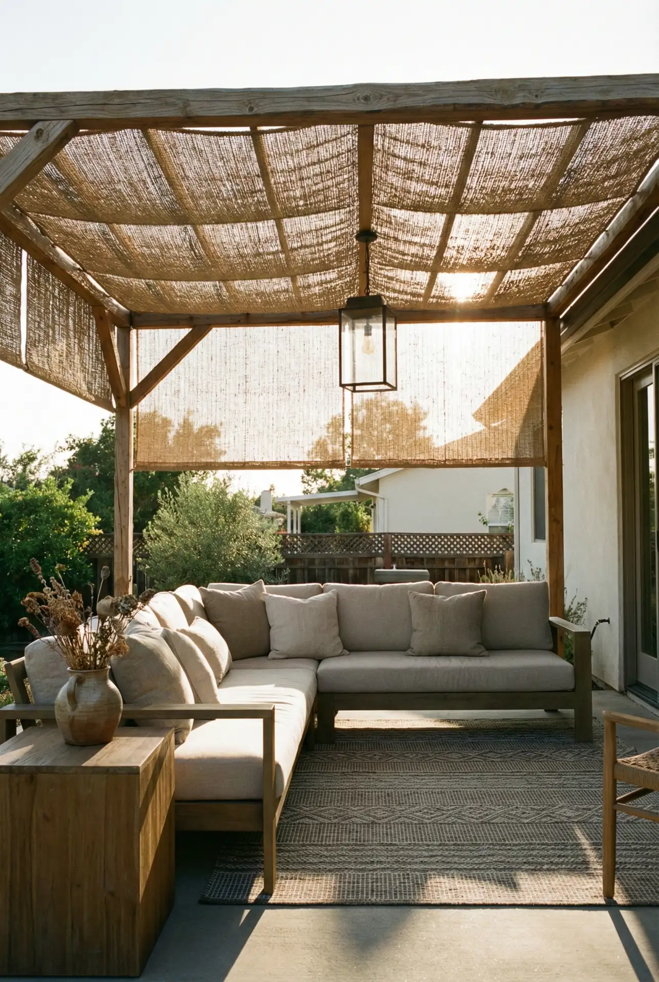 Covered Pergola Lounge With Layered Textiles 2
