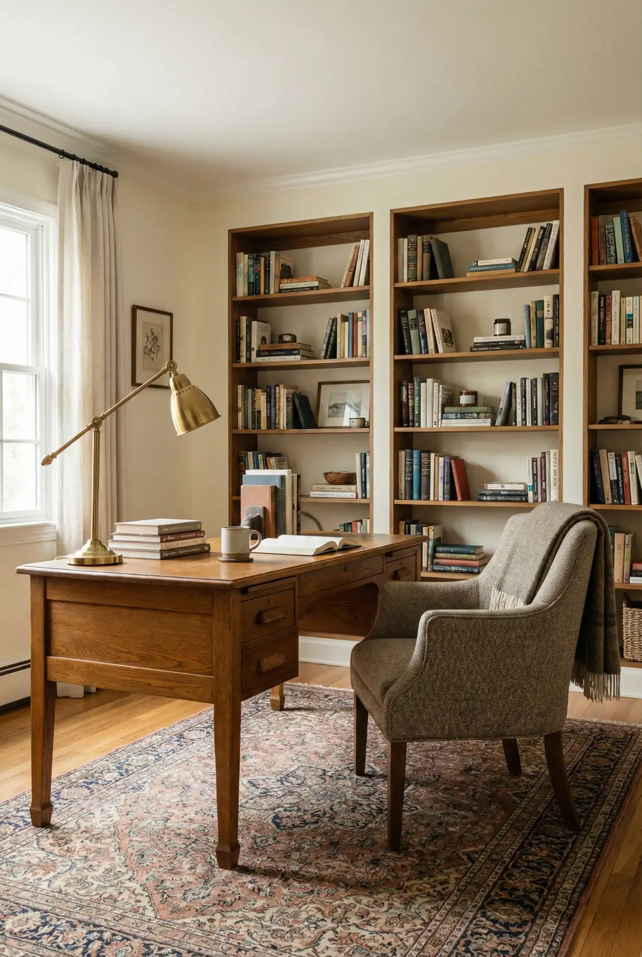 Cozy Classic Office With Reading Shelves 2