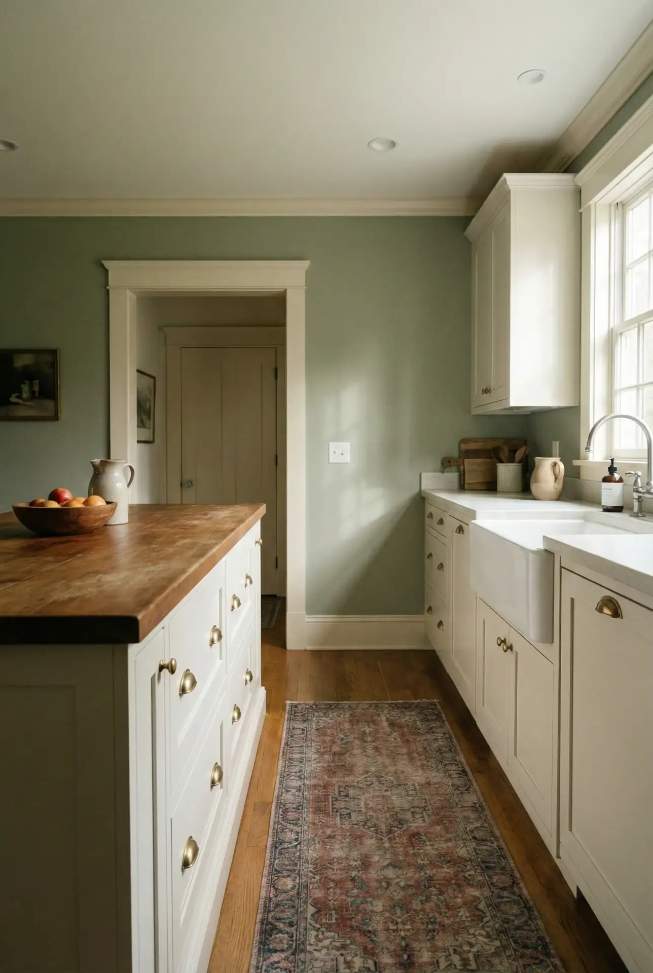 Cozy Country Sage On Walls With Creamy Trim 1