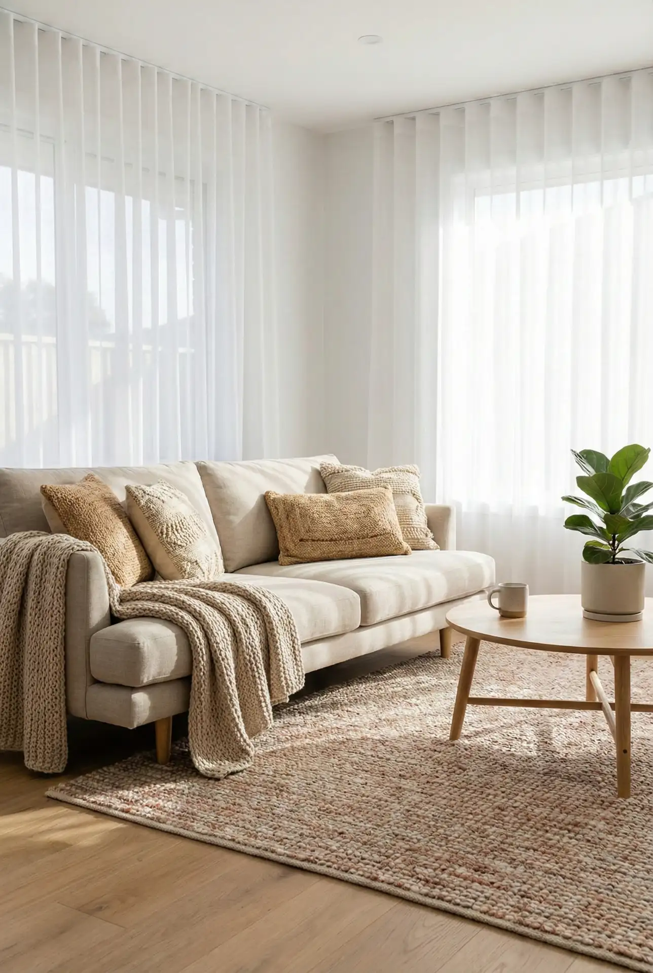Cozy Minimalist Living Room with Soft Boho Textiles 1