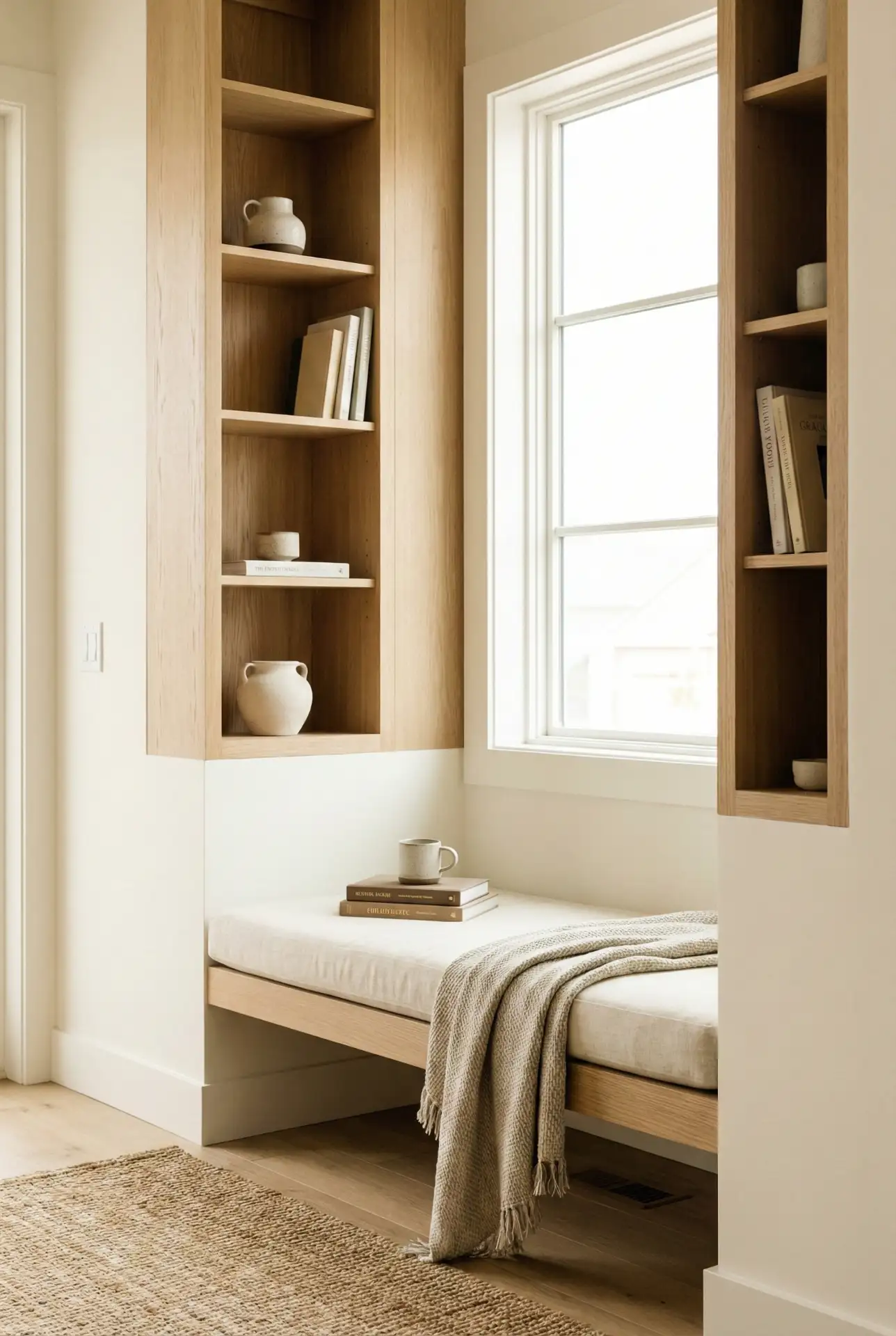 Cozy Modern Library Bench Under A Window 1