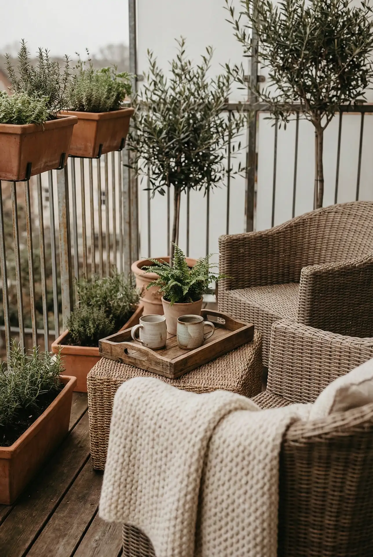 Cozy Outdoor Coffee Corner With Two Chairs And A Shared Ottoman 2