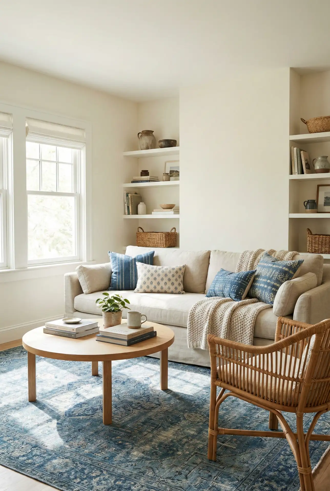 Creamy Walls With A Blue Patterned Rug Anchor 2