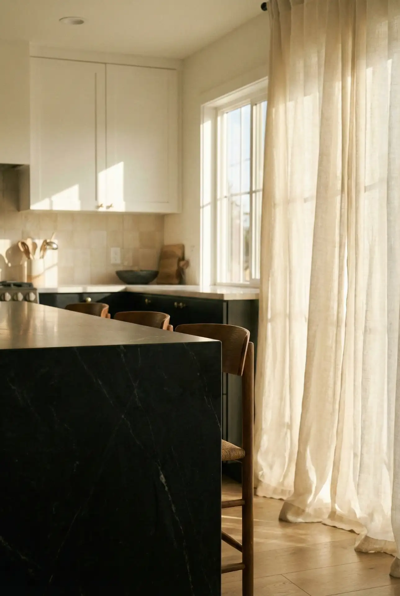 Crisp White Cabinets With Dramatic Black Countertop 2