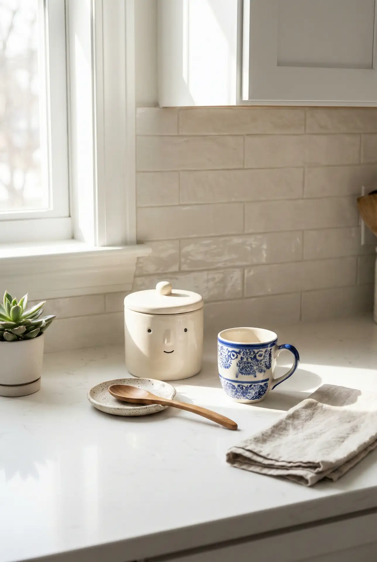 Cute Coffee Canister Cluster On White Counters 1