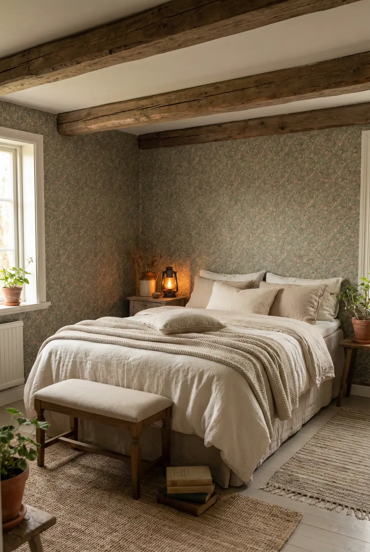 Cute Cottagecore Bedroom With Simple Floral Wall 1