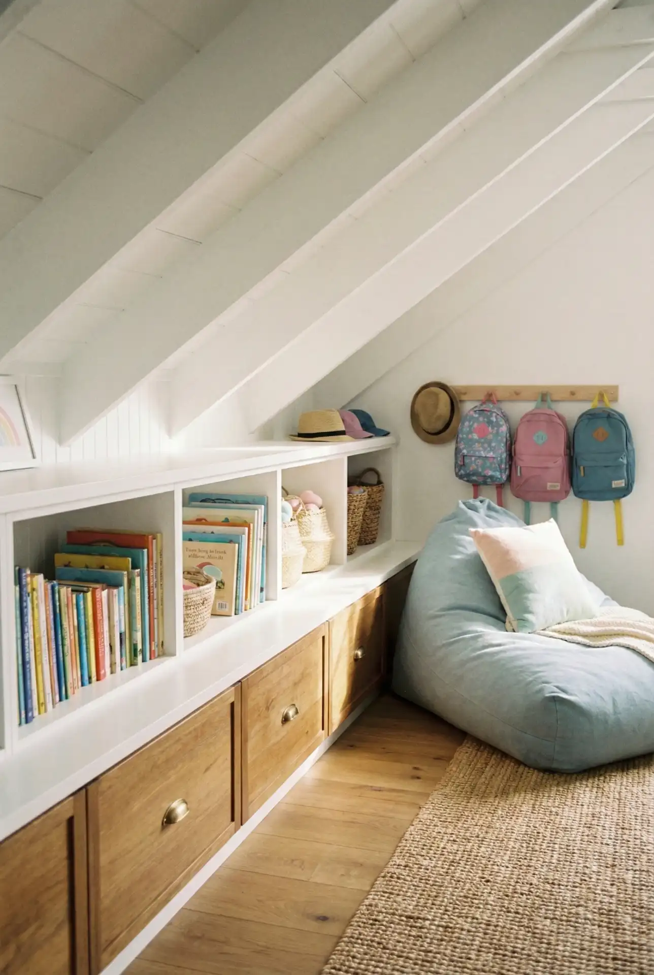 Cute Kids Loft Bed With Play Space Under The Eaves 2