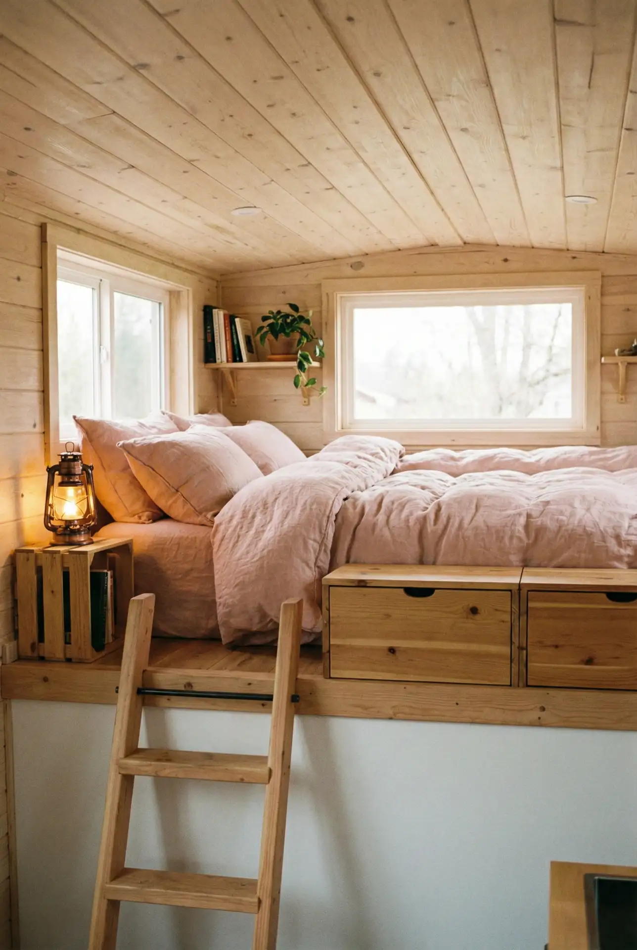 Cute Pink Loft With Easy Ladder Storage 1