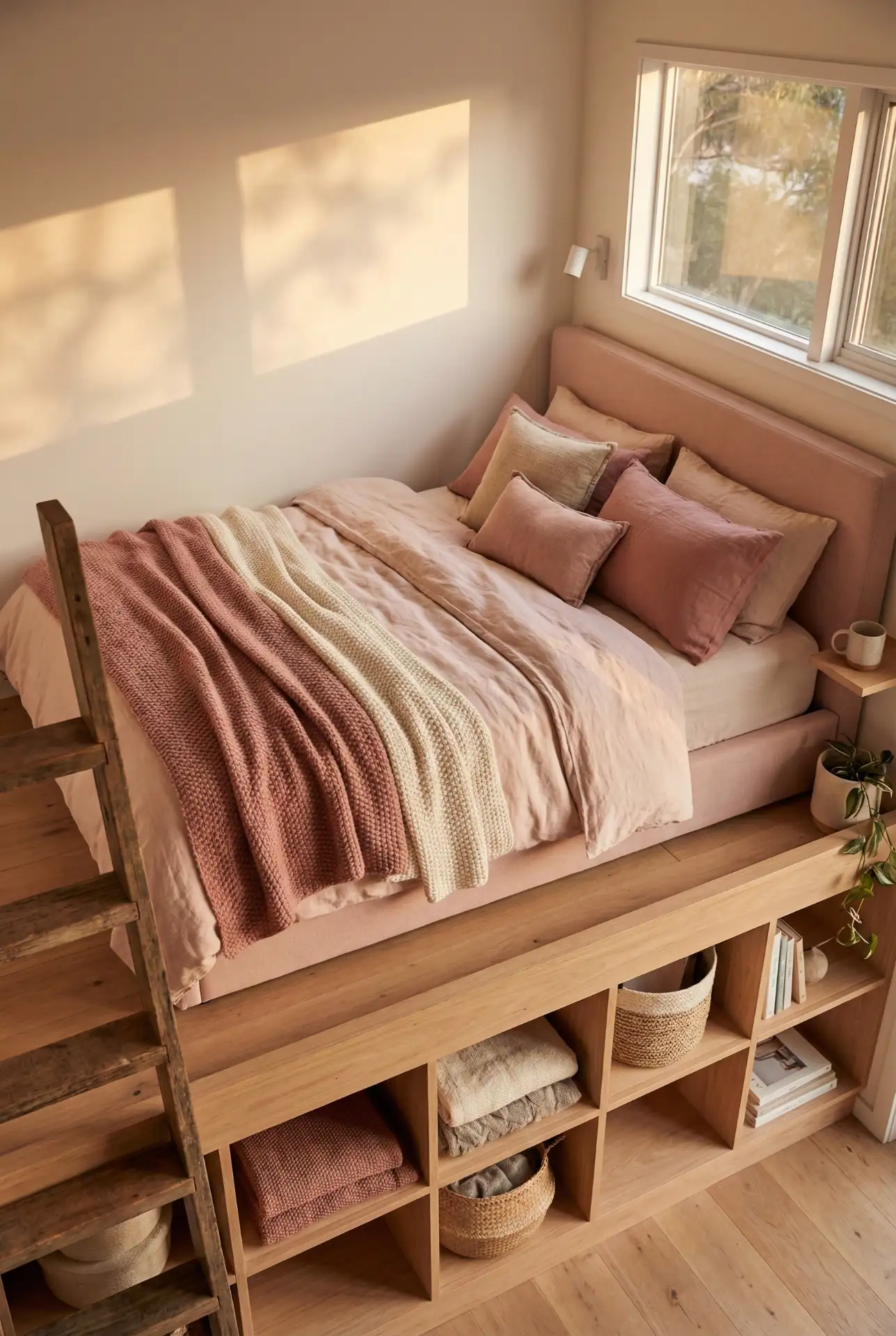 Cute Pink Loft With Easy Ladder Storage 2