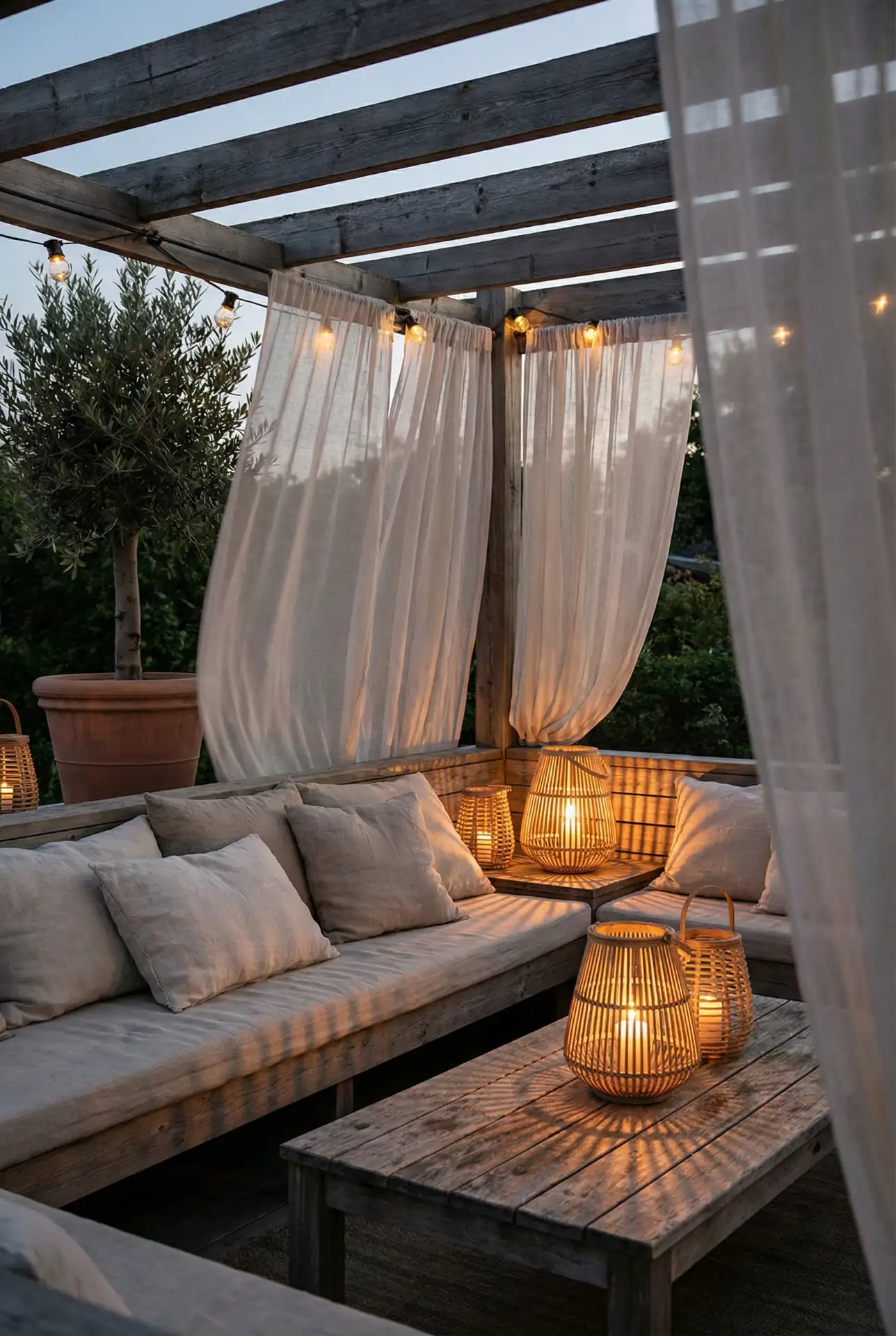 DIY Pergola Outdoor Living Room With Curtains 1