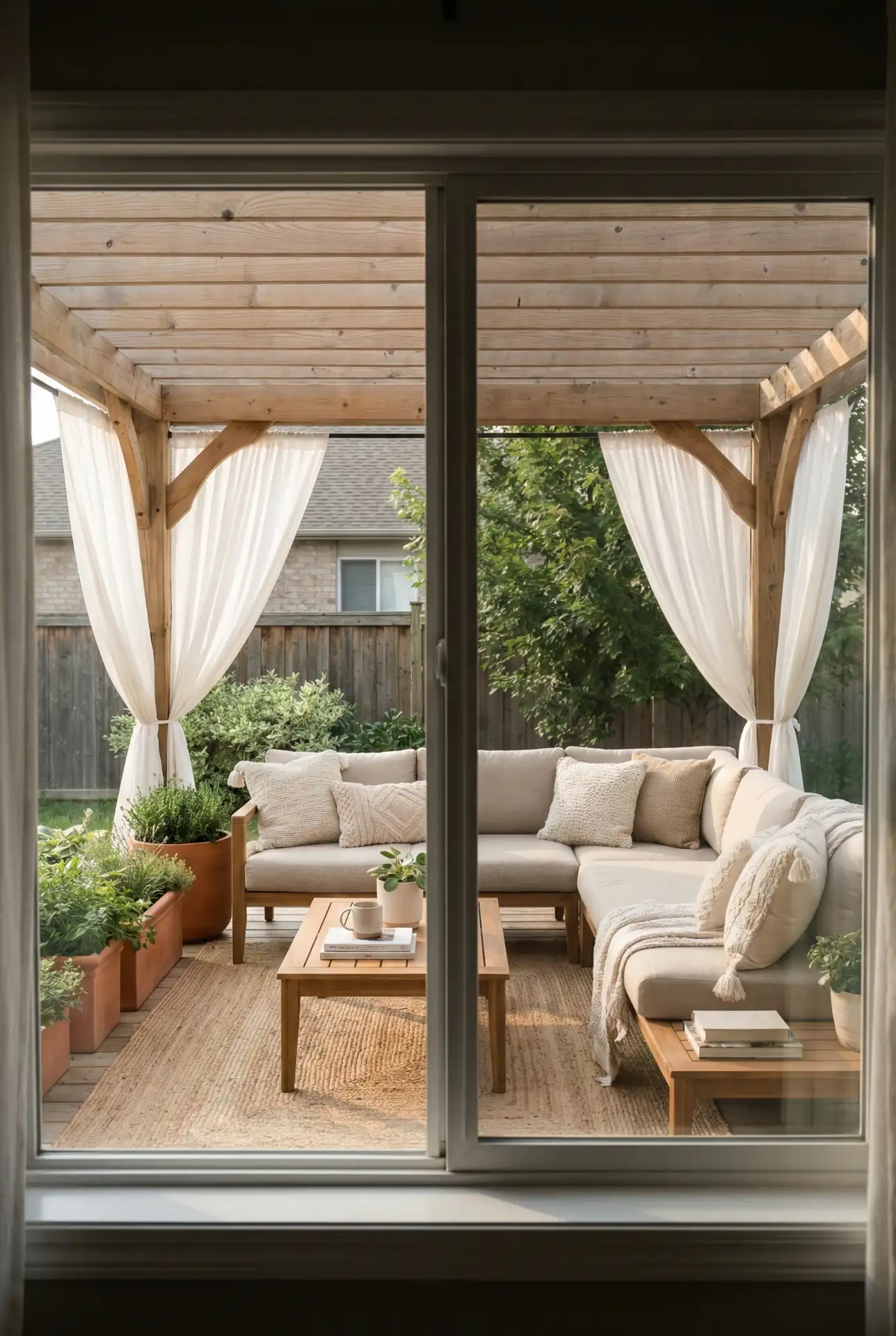 DIY Pergola Outdoor Living Room With Curtains 2