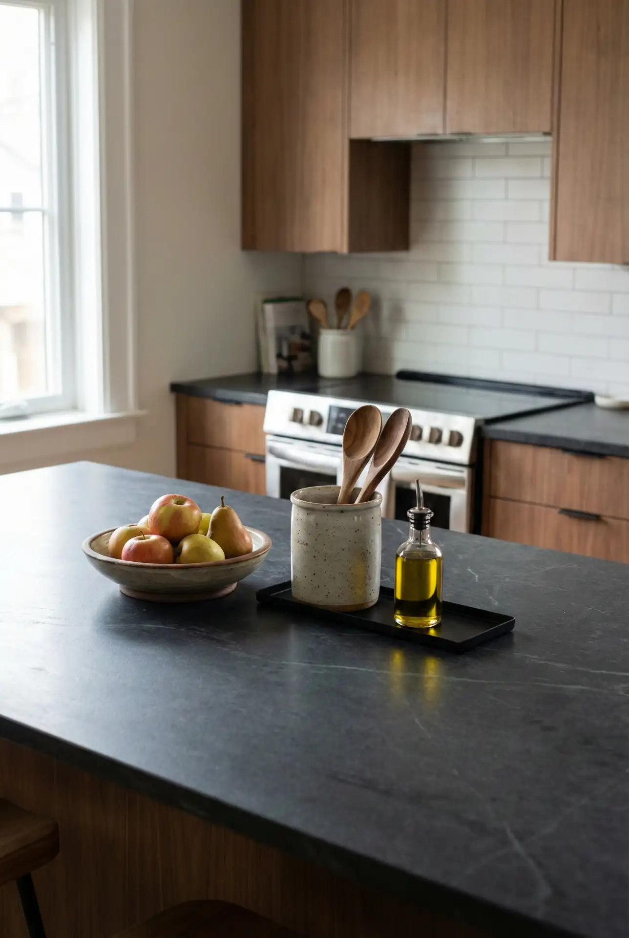 Dark Countertop Island Styling With A Functional Cluster 1