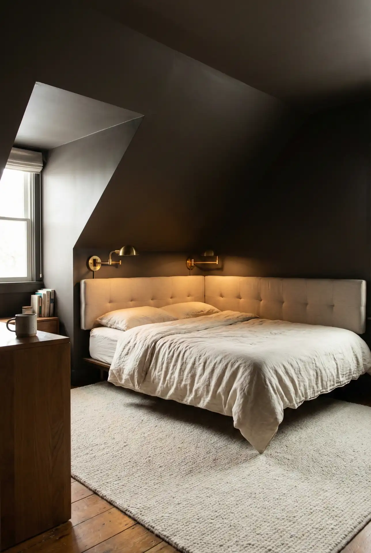 Dark Cozy Micro-Suite With Low Ceiling Lighting Layers 1