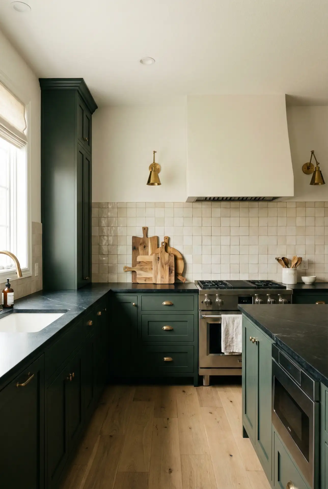 Dark Green Cabinets With Black Countertops 1