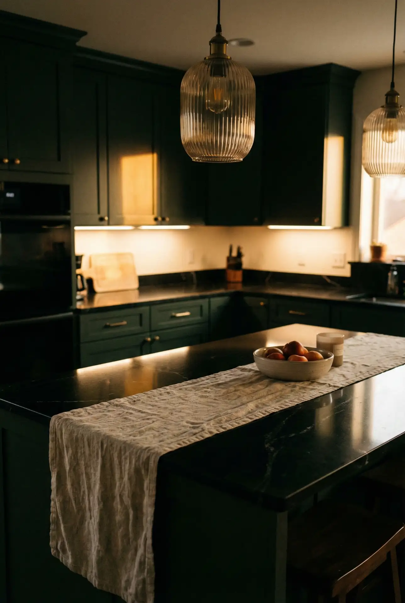 Dark Green Cabinets With Black Countertops 2
