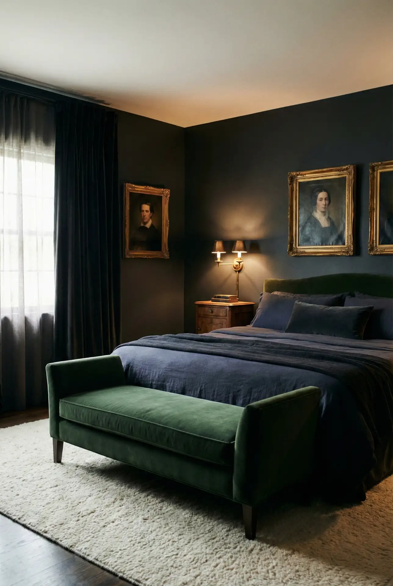 Dark Romantic Green Velvet With Antique Art 2