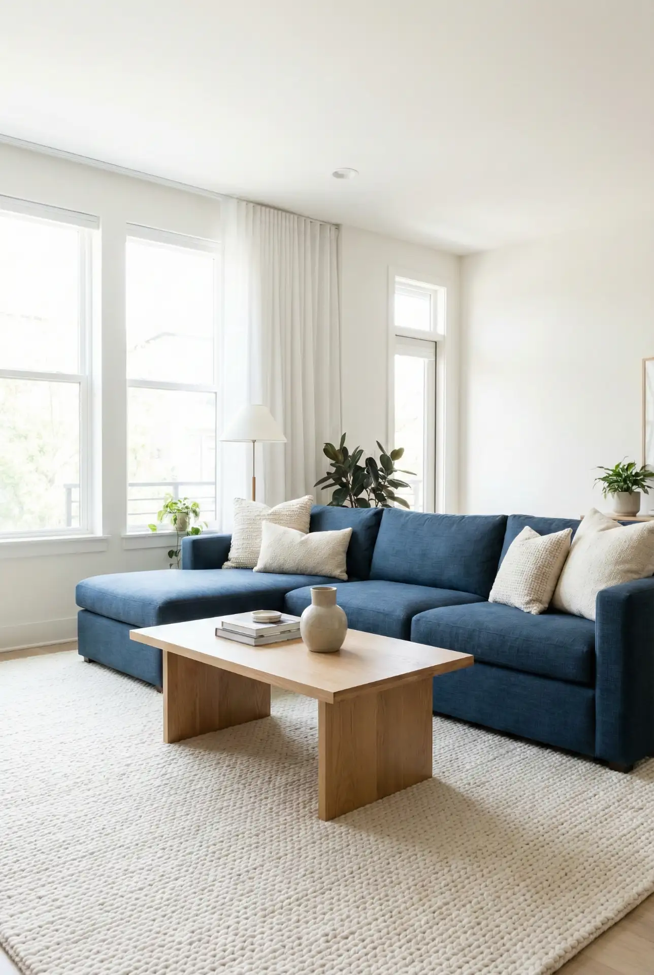 Deep Blue Sectional With Soft Cream Balance 1