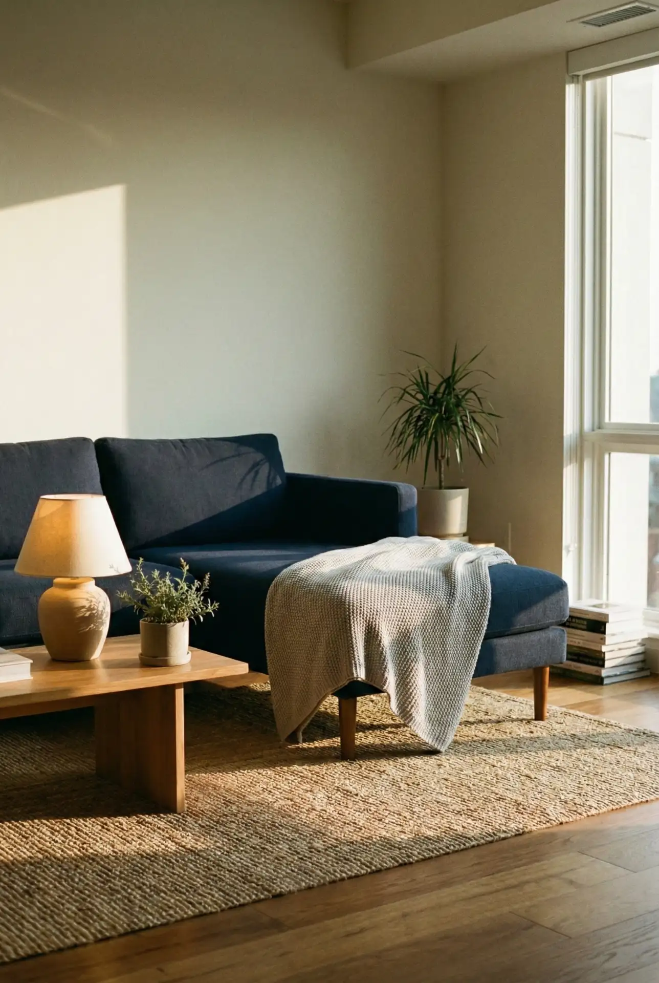 Deep Blue Sectional With Soft Cream Balance 2