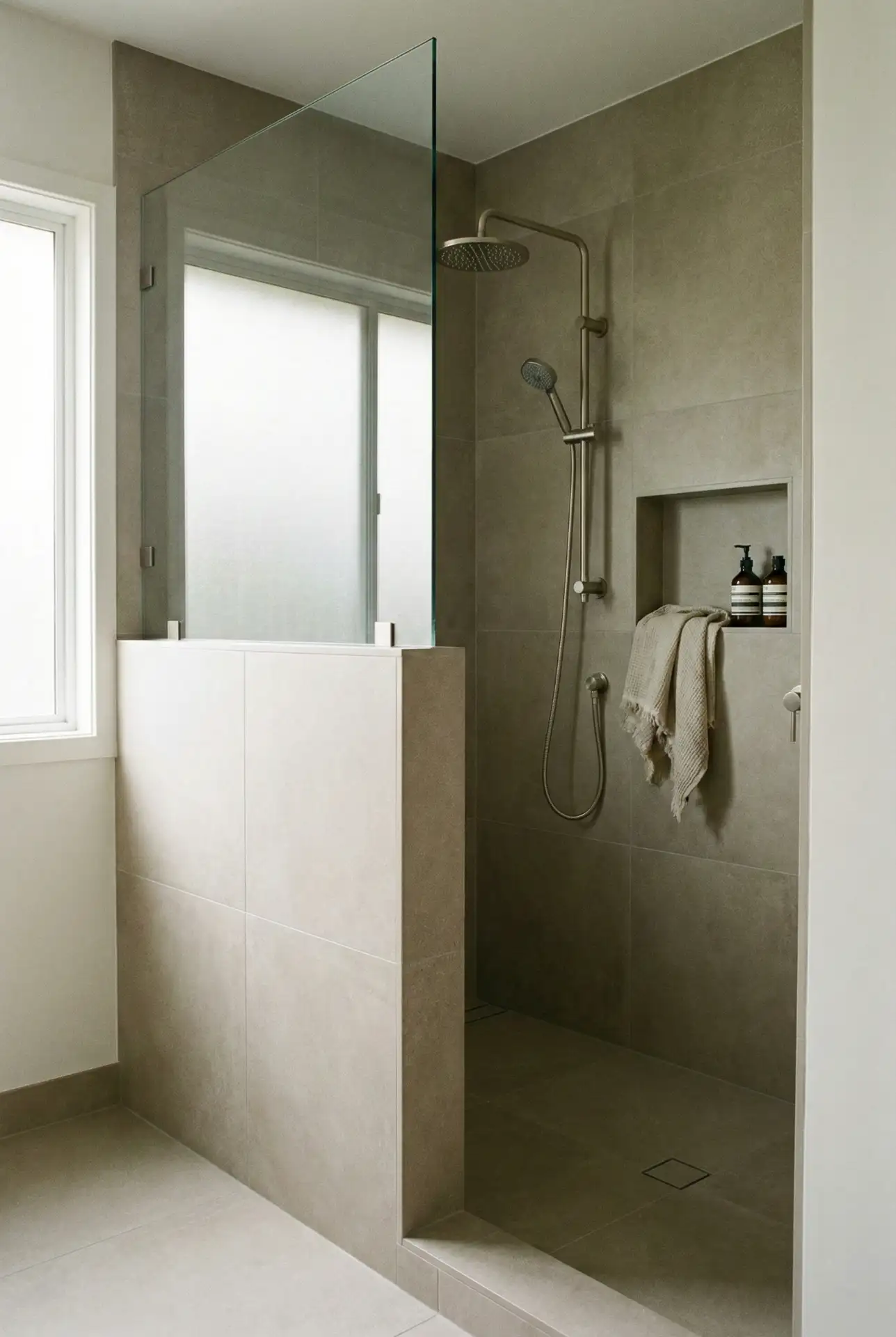 Doorless Walk-In With A Half Wall Splash Guard 1