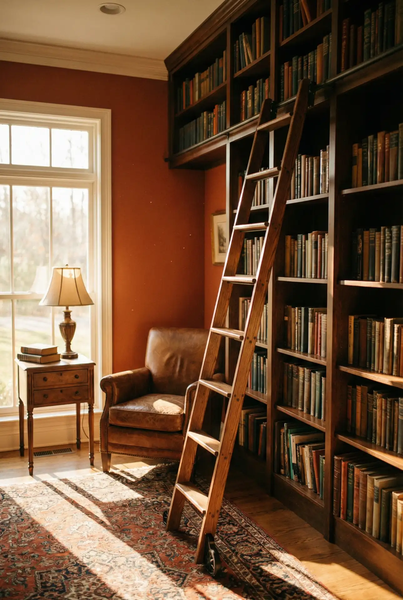 Dream Home Library With Rolling Ladder And Tall Ceilings 1