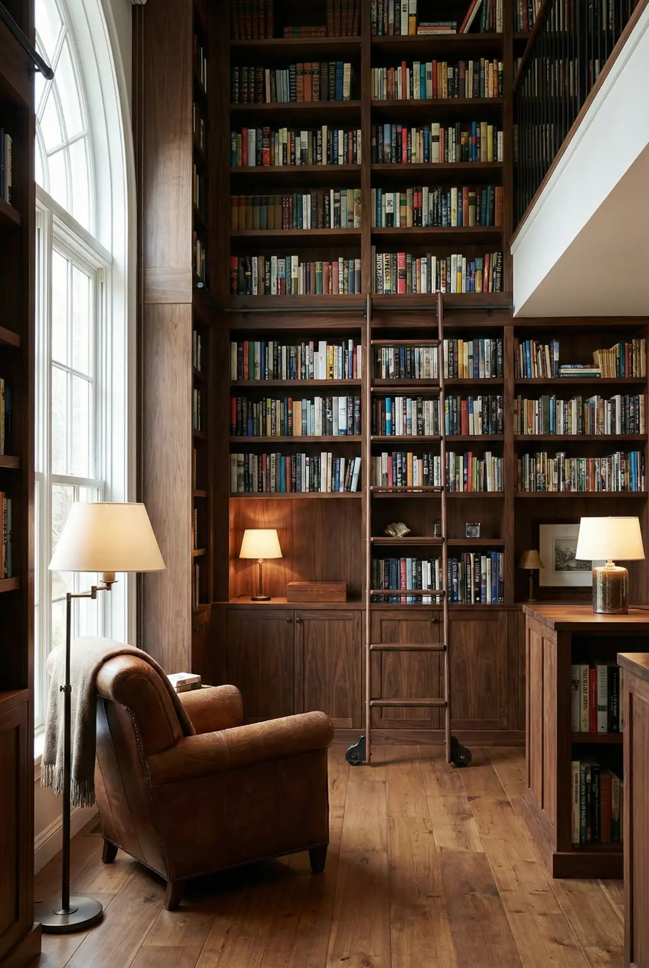 Dream Home Library With Rolling Ladder And Tall Ceilings 2