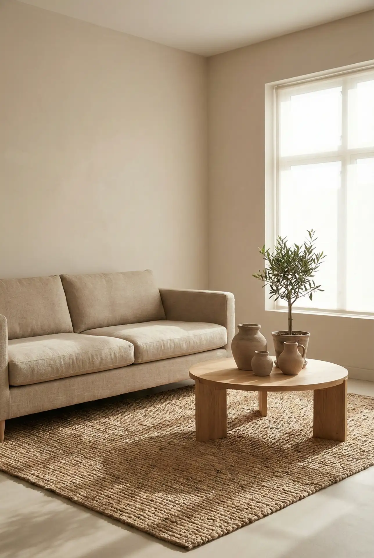 Earthy Minimalist Living Room with Natural Textures 2