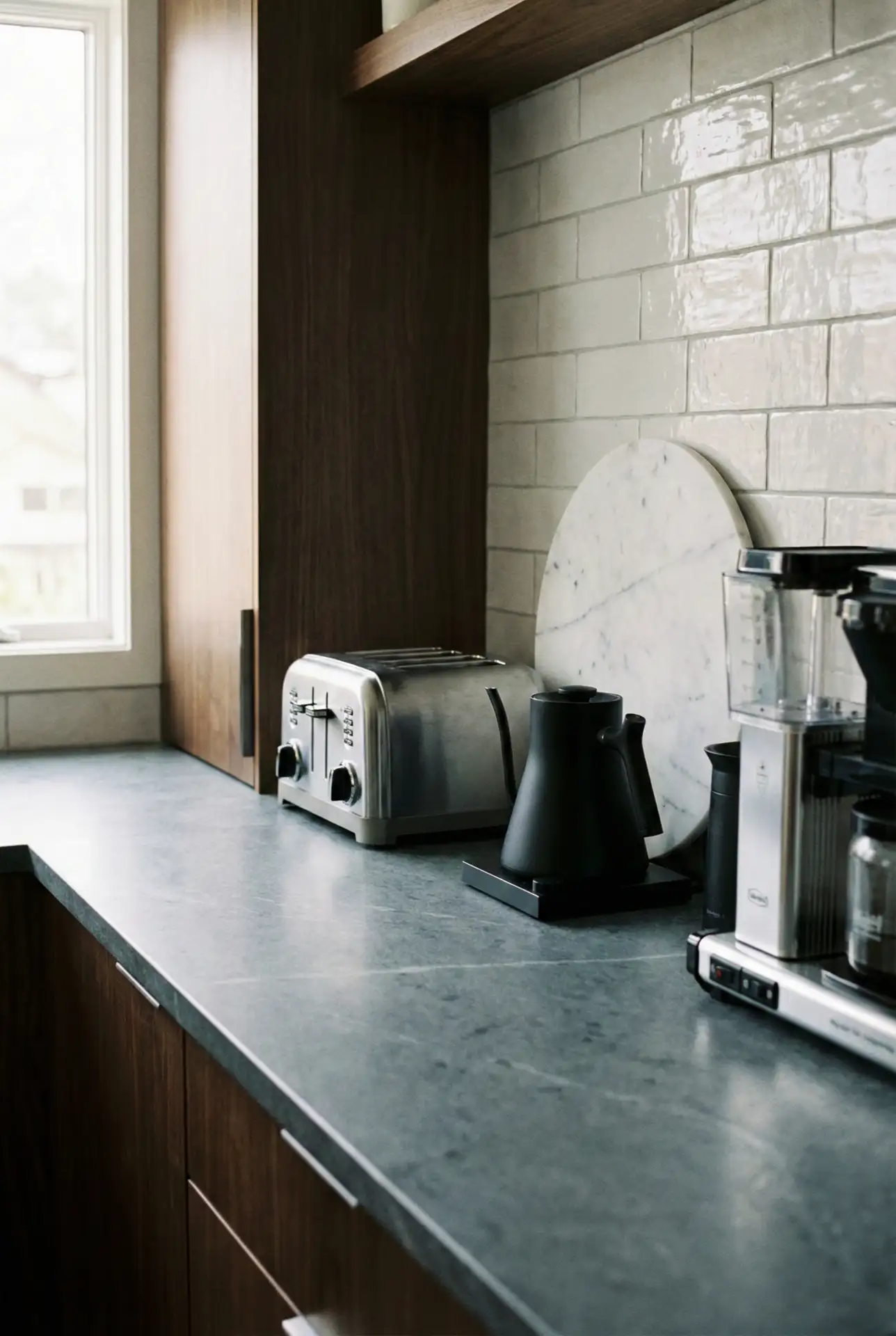 Elegant Grey Appliance Line With A Marble Board Break 1