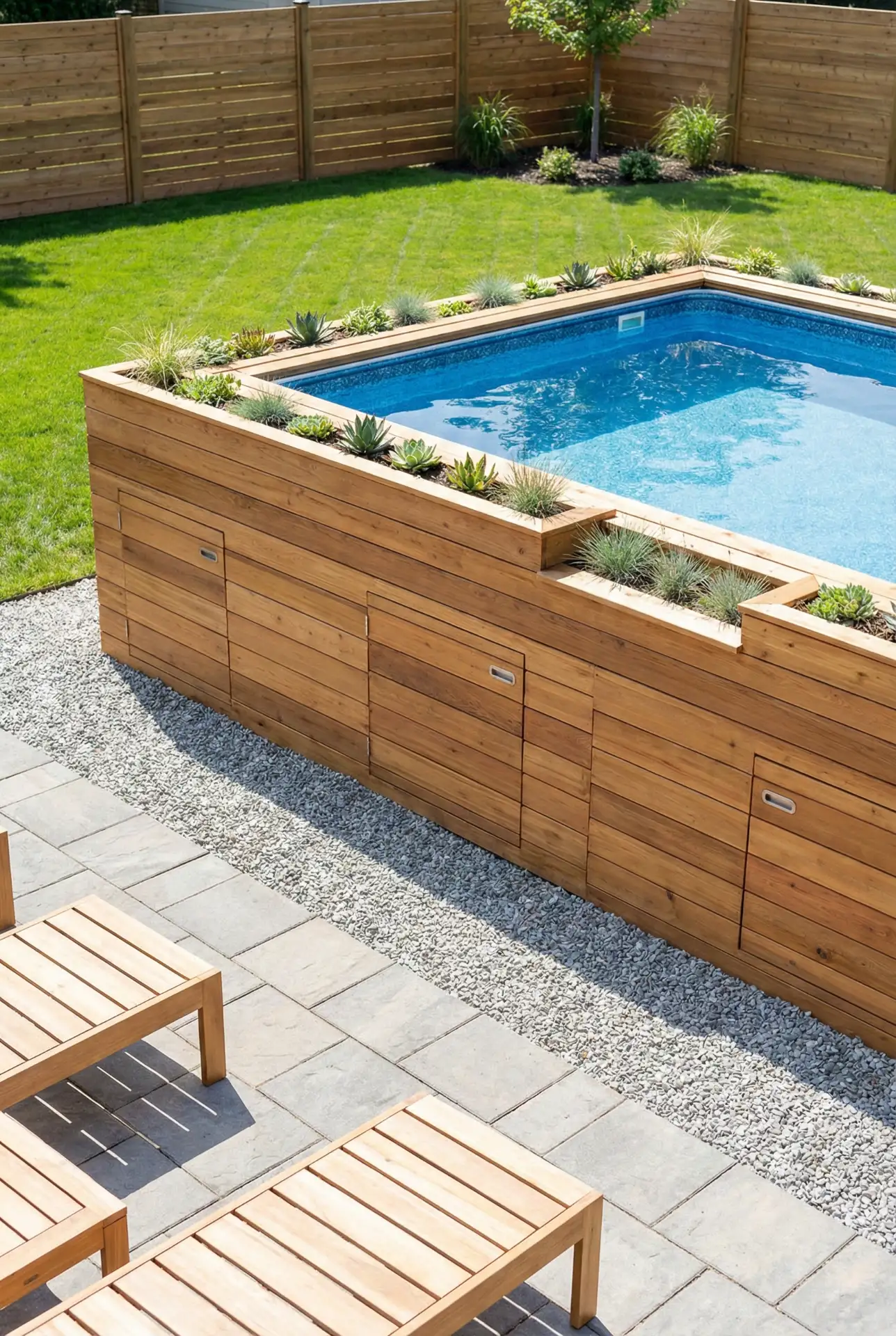 Family-Friendly Above-Ground Skirt With Storage Planting 1