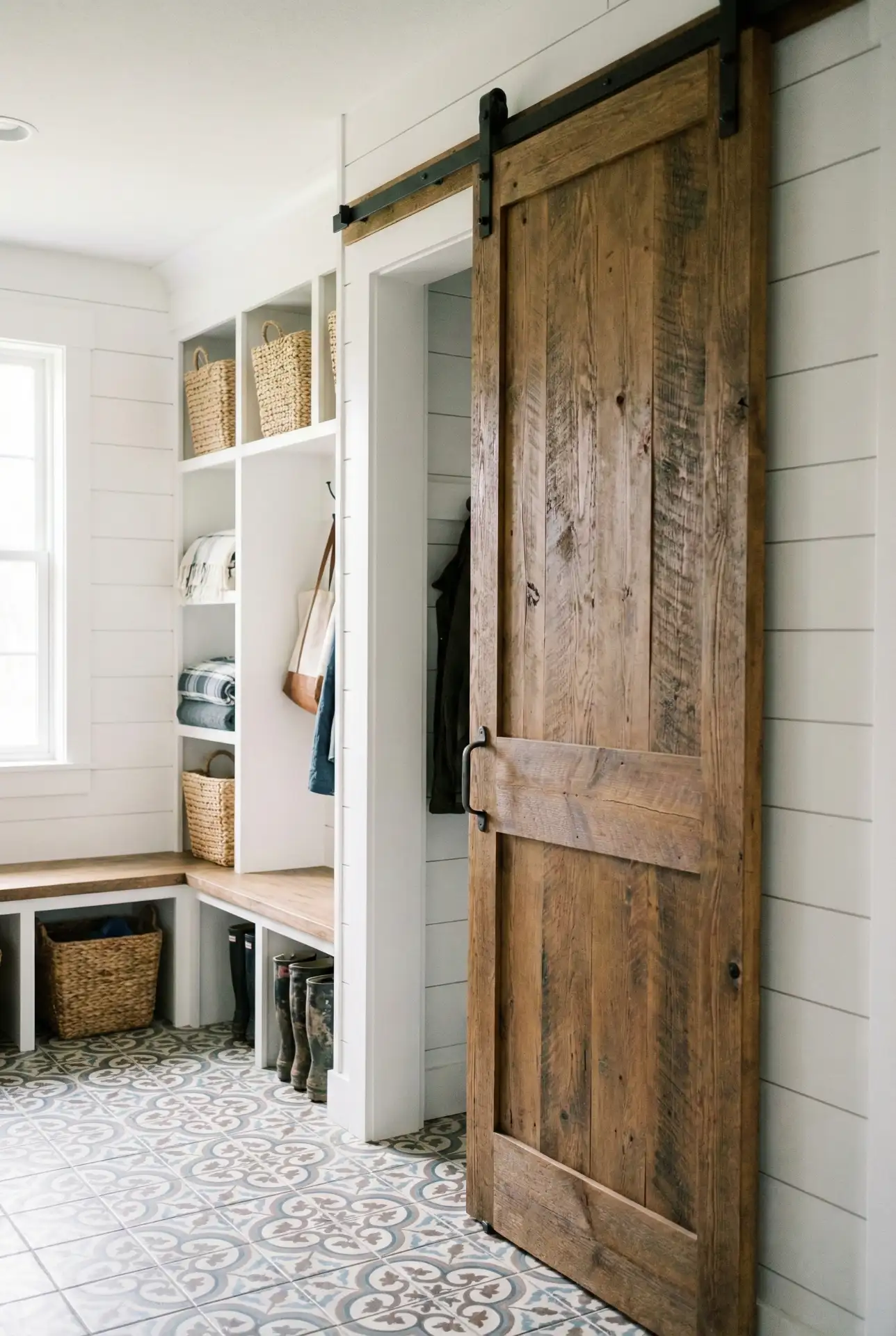 Farmhouse Laundry Room Mudroom With Sliding Door 2